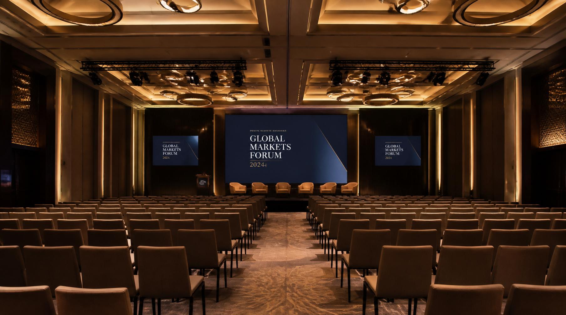 Auditório executivo elegante preparado para um evento premium
